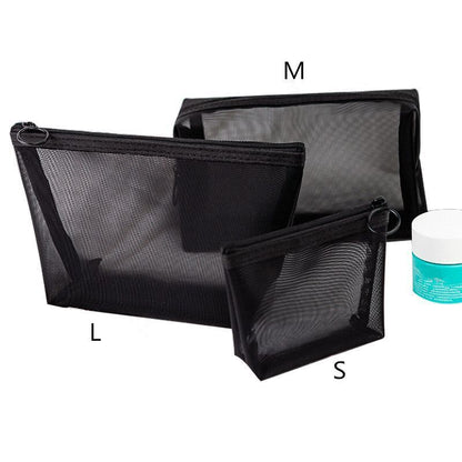1pc Cosmetic Bag Transparent Mesh Zipper Organizer Small/BigBlack Toiletry Bags