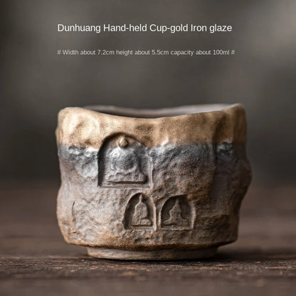 Gilding Iron Glaze Dunhuang Cup Teacup Handmade Ceramic Tea Drinking Small Cup
