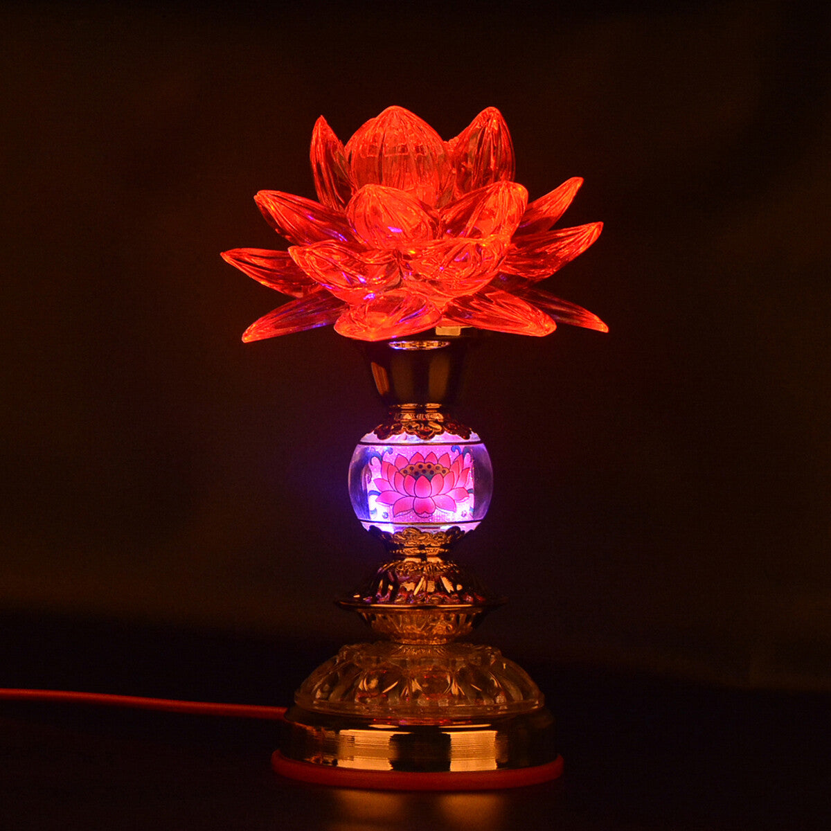 1pairs 18cm LED Colorful Buddha Lotus Lamp Worship Light Buddhism Temple Lamp