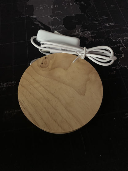 Wooden LED Display Stand 3D Nightlight Round Base Holder for Crystal Glass Ball