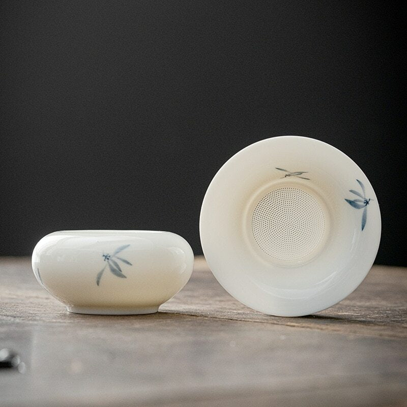 9cm Hand Painted Butterfly Orchid Ceramic Strainer Tea Filter Kung Fu Tea Set
