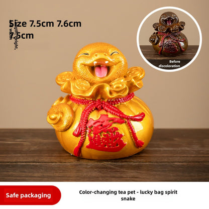 Money Bag Snake Color Change Resin Tea Pet 7.6cm Tea Set Decoration Tea Play