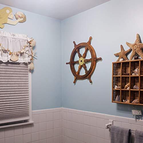 24" Wooden Ship Wheel Wall Decor w\ Brass Center Hub, 0.85" hole for hanging