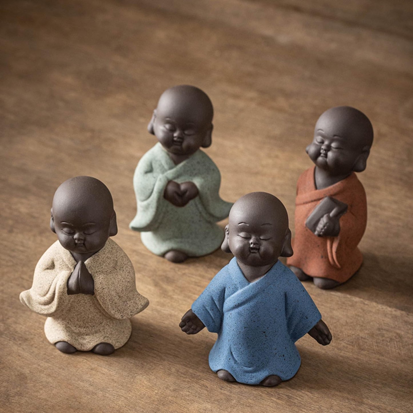 Little Monk Purple Sands Tea Pet 4PCS 8cm Handmade Kung Fu Tea Set Tea Table