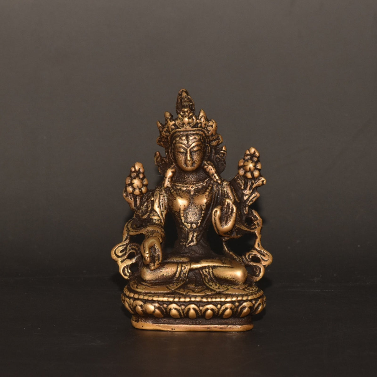 Brass White Tara Buddha Statue 2.17×3.15in 120g Tibetan Buddhist Decor