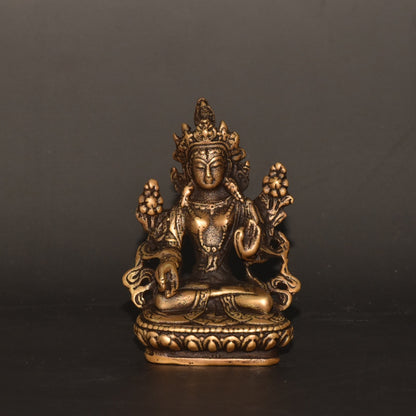 Brass White Tara Buddha Statue 2.17×3.15in 120g Tibetan Buddhist Decor