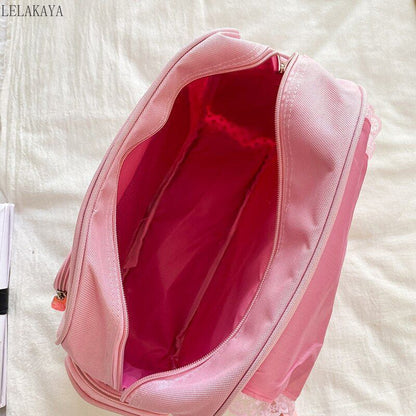 Backpack Embroidery Strawberry Pattern Lace Shoulder Bags Waterproof 30*37*13 CM