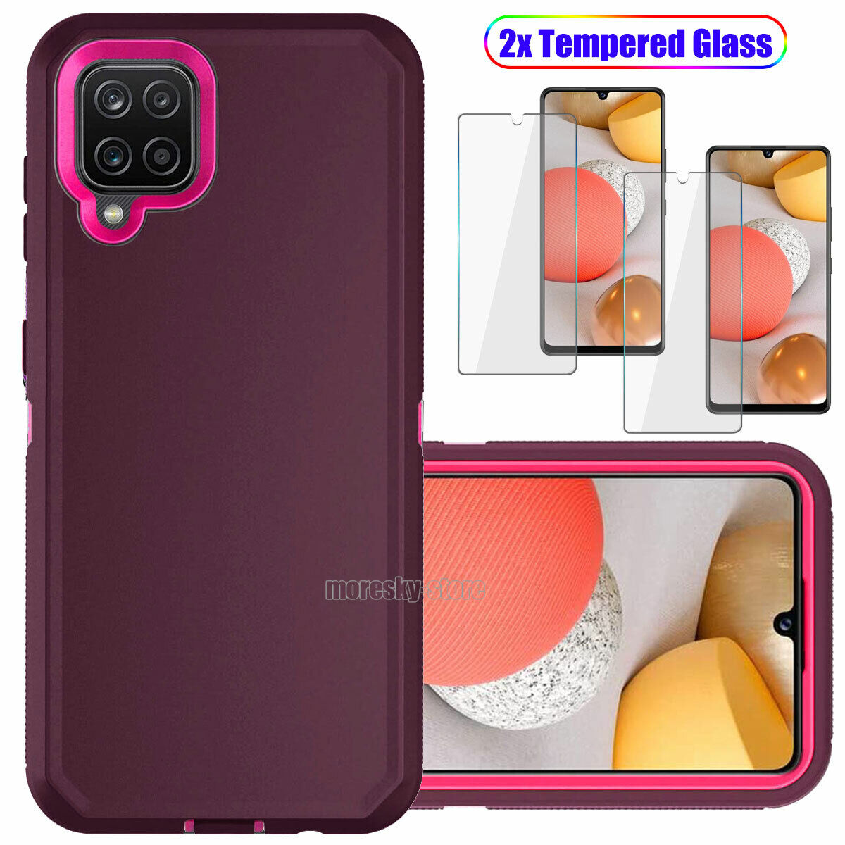For Samsung Galaxy A42 5G Case Shockproof Phone Cover + Glass Screen Protector