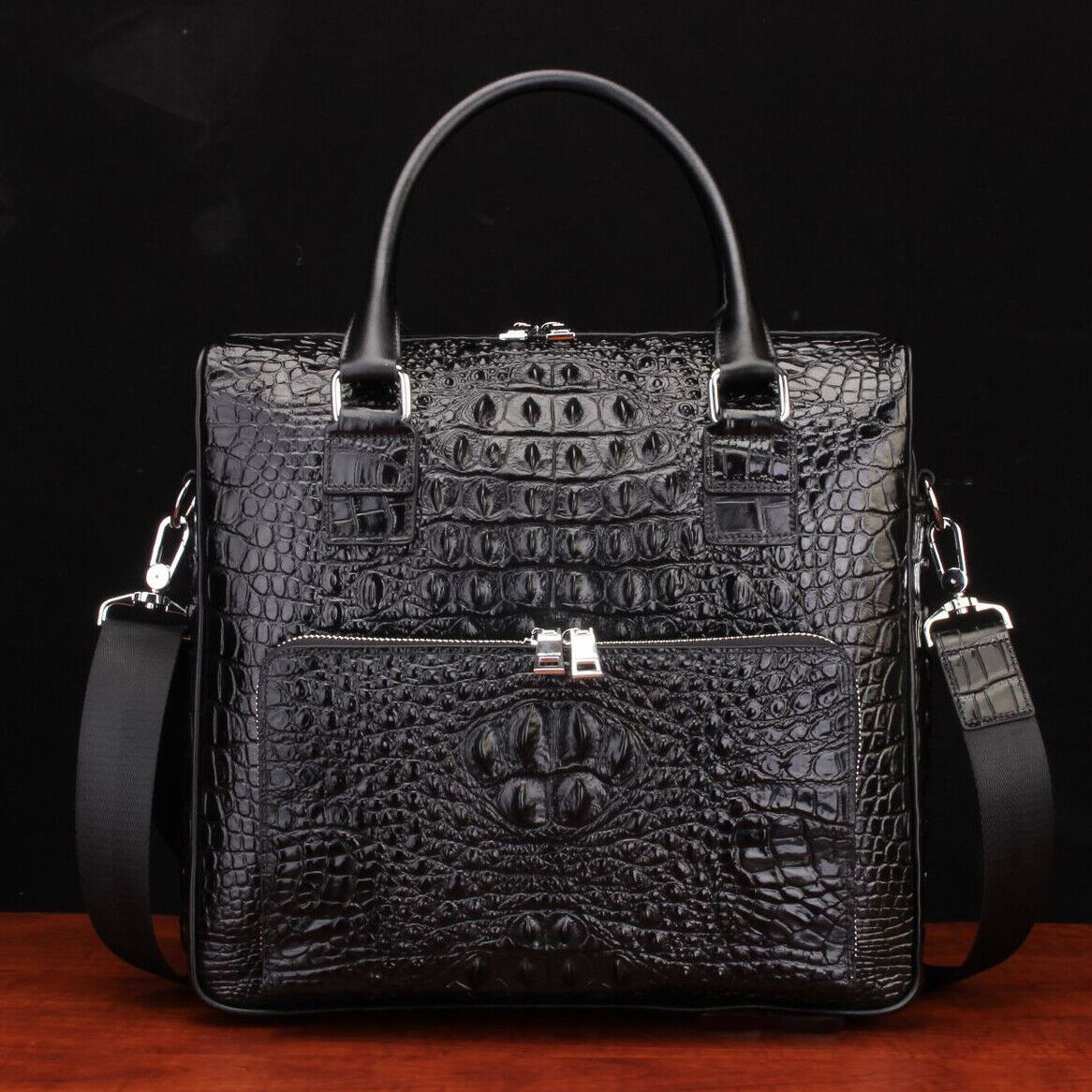 Top Cowhide Leather Crocodile Alligator Men's Business Briefcase Handbag Bag