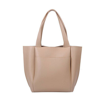 Leather Woman Tote Shopper Handbags Single Shoulder Bag with Outer Pocket