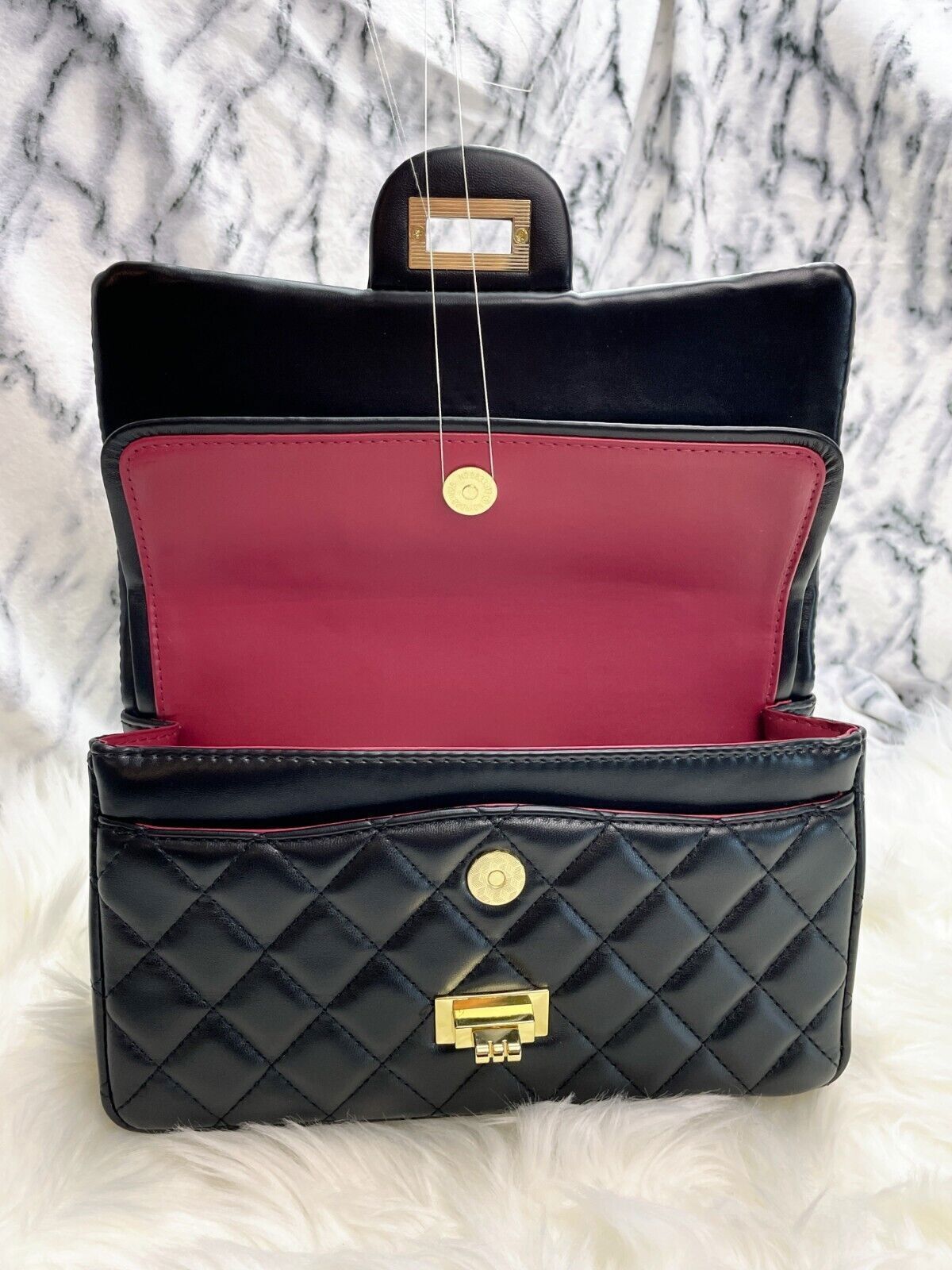 Women Classic Quilted Double Flap Shoulder Crossbody Leather Bag