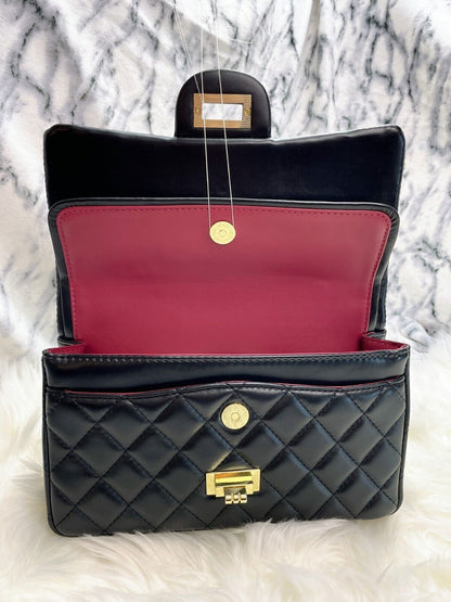 Women Classic Quilted Double Flap Shoulder Crossbody Leather Bag