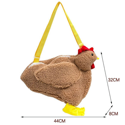 Plush Bag Cartoon Chicken Shoulder Bag Work Travel Women Handbags Crossbody Bag