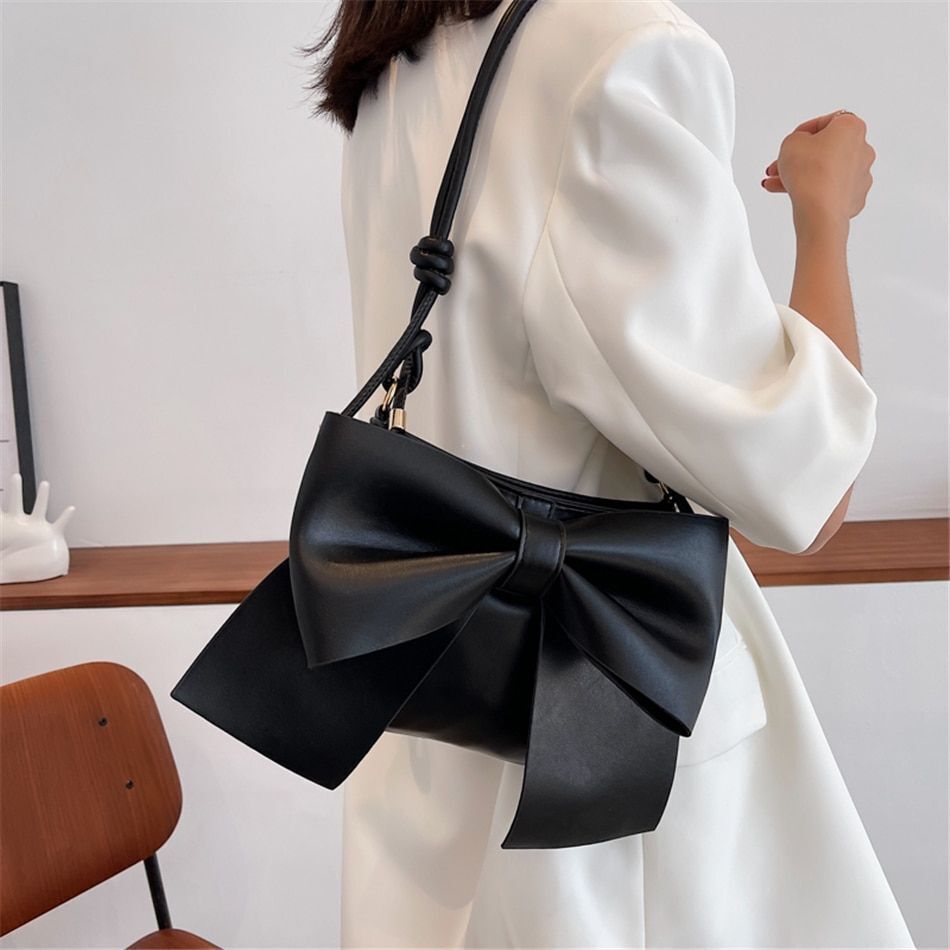 Elegant Bow Underarm Bag Synthetic Leather Shoulder Messenger Bag Purses Handbag