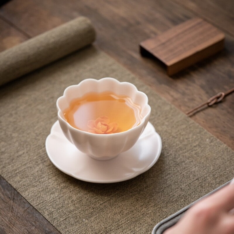 100ml ceramic tea cup floral relief handmade personal master cup ruyao craft new