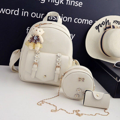 Leather Three Piece Backpack Sets Women Fashion Leather Backpack Card Holder 1PC