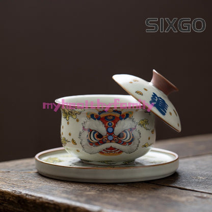 Ru Kiln Lion Awakening Three Cai Gaiwan Teacup Kung Fu Ceramic Tea Set