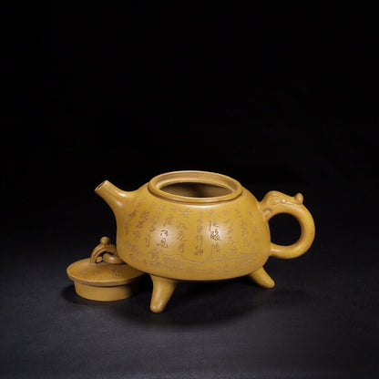 l-0Chinese Yixing Zisha Clay Handmade Exquisite Teapot （环龙三足 【底款】周桂珍）