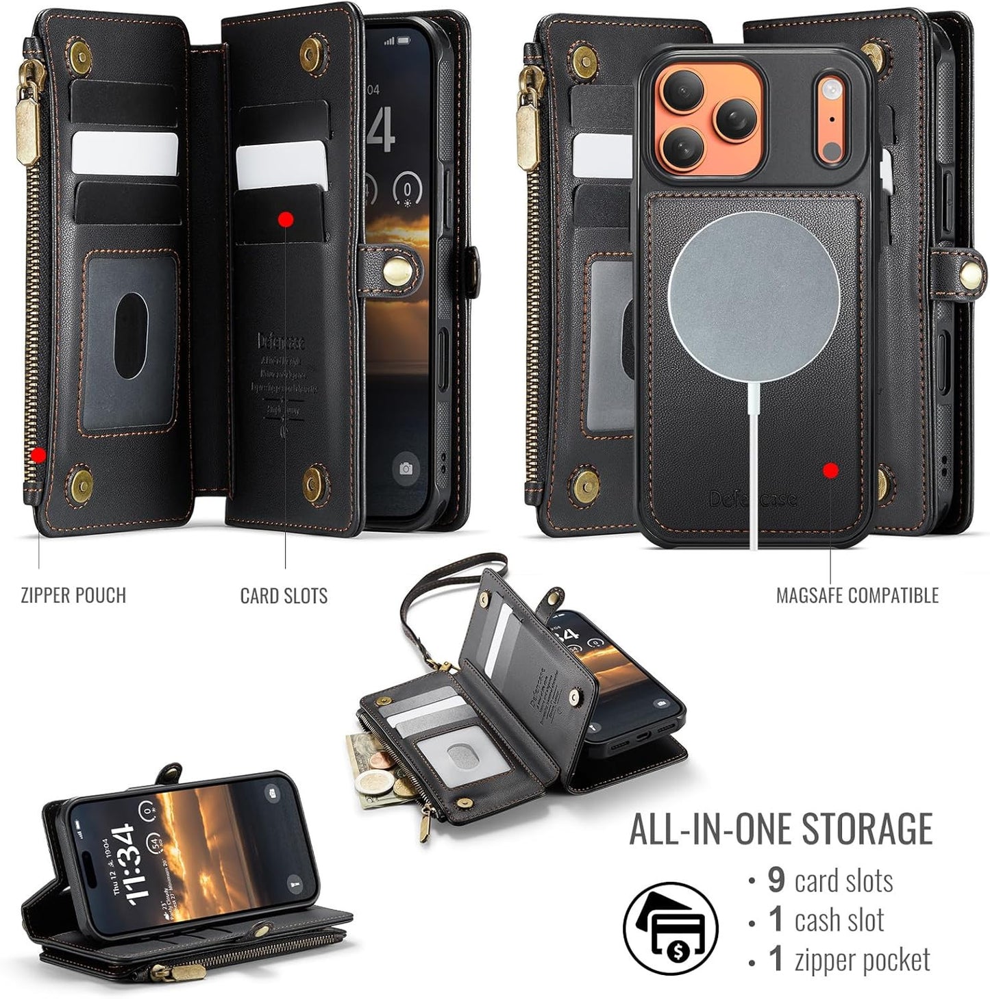 for Iphone 17 Pro Magnetic Wallet Case Compatible with Magsafe with RFID Blockin