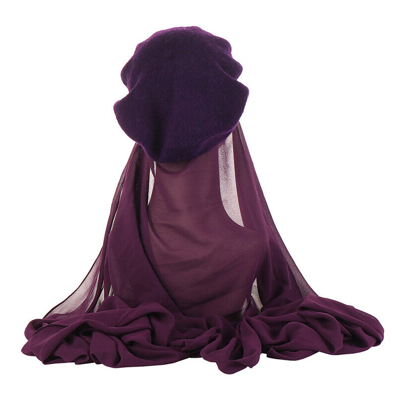 Women's Beret Hat Chiffon Scarf Instant Hijab Shawls Wrap Headsacrf Bandana Caps