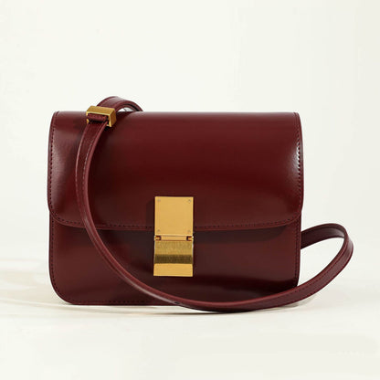 20/24cm Real Leather Small Flap Purse Clutch Box Shoulder Bag Crossbody Handbag