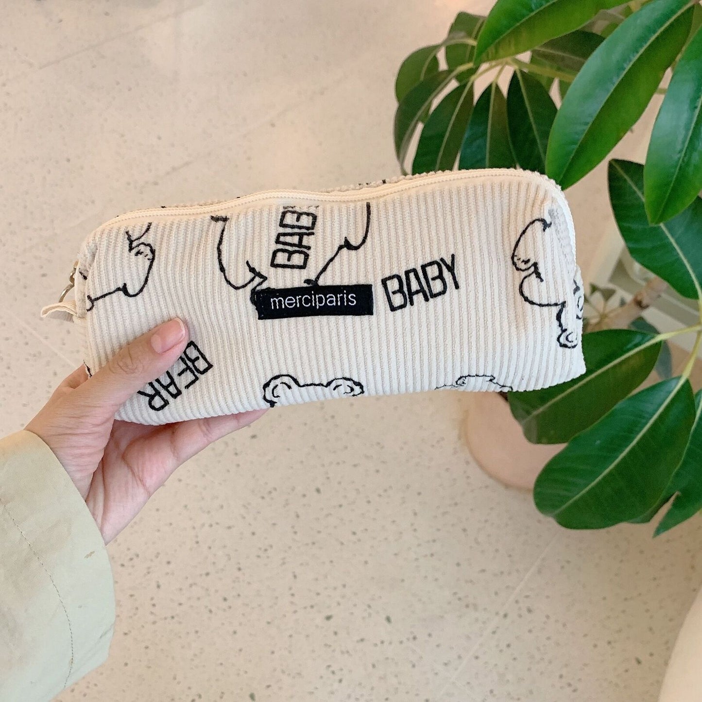 Bear Corduroy Handbags Travel Cosmetic Lipstick Coin Purse Makeup Pouch Bag 1 PC