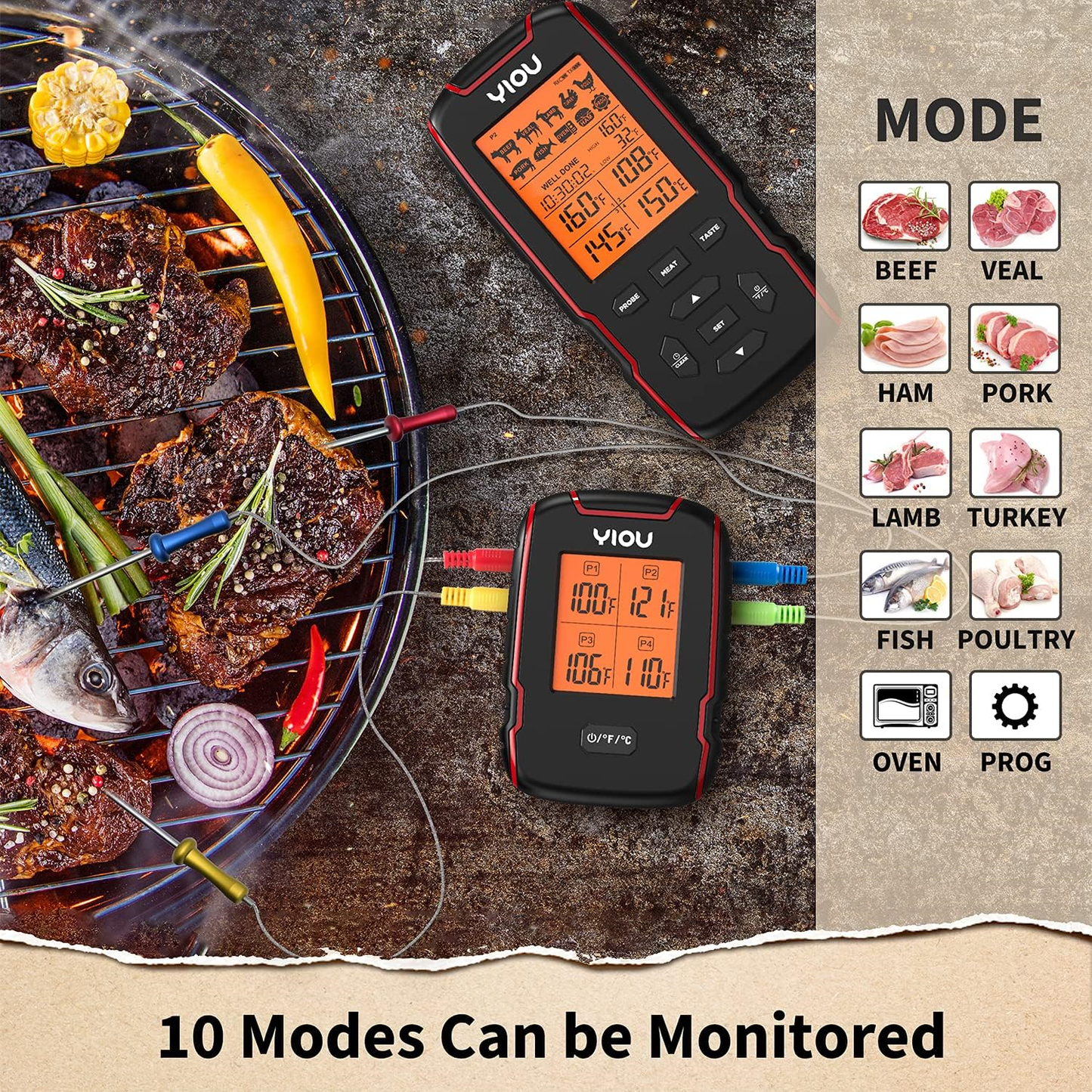 Wireless Meat Thermometer For Cooking Digital Meat Thermometer With 4 Probes 500