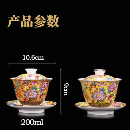 200ML Chinese Porcelain Gaiwan Color Enamel Cover Bowl Handmade Tea Teaware