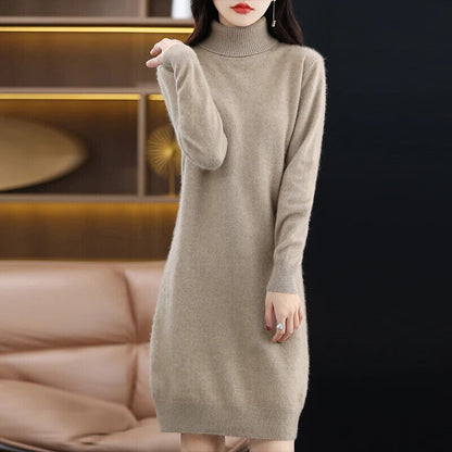 Women's High Back Collar Long Sweater Casual Long Sleeve Dress