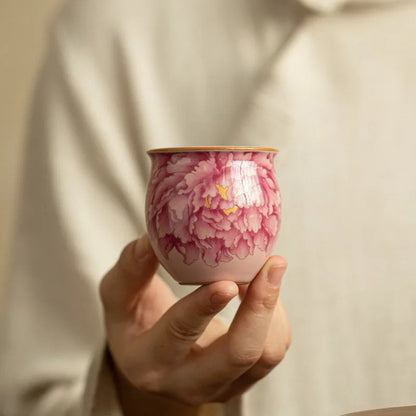 Jingdezhen Peony Powder Ru Tea Cup Kung Fu Ceramic Tea Set Tea Tasting Cup