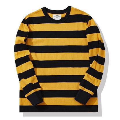 280g Heavyweight Cotton Striped Long Sleeve T-Shirt Men Autumn Navy Thick Tops