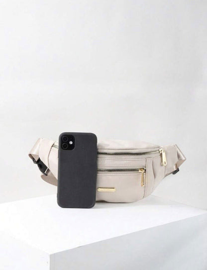 White Fashion Fanny Pack Waist Bag With Gold Lining