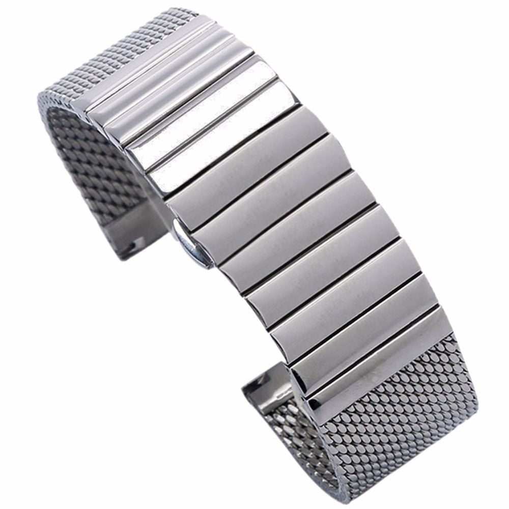 20mm Silver Milanese Mesh Web+Strip Stainless Steel Watch Band Strap Bracelet gg