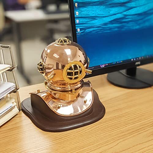 8 in. Solid Copper & Brass Miniature Replica 1941 US Navy Mark IV Diving Helmet