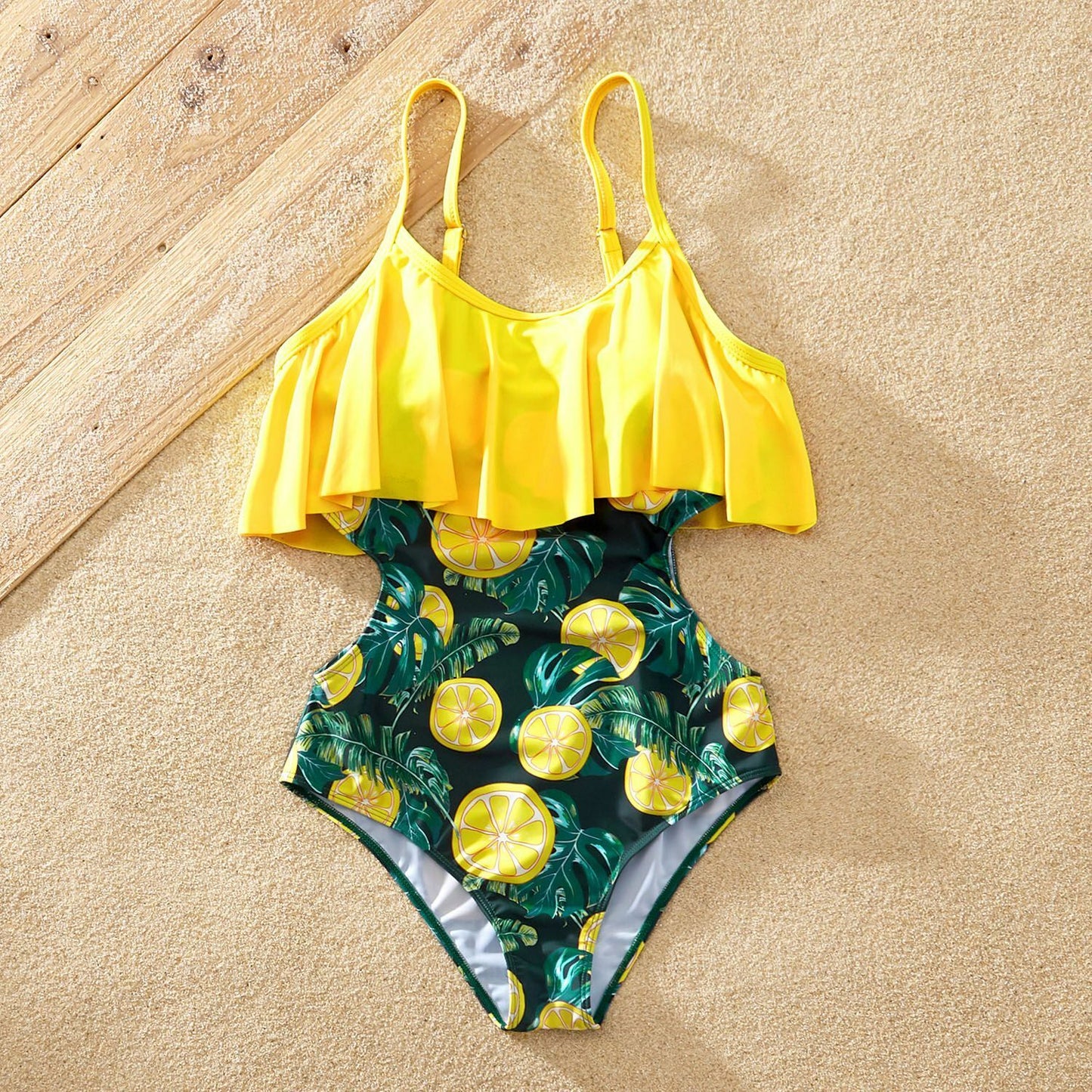 Matching Swimsuits Arrival Summer Floral Print Striped One Shoulder Family Nylon