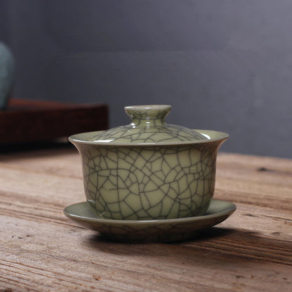 Real Longquan Celadon Gaiwan China Tea Bowl Porcelain Cup Saucer Marked Tea Bowl