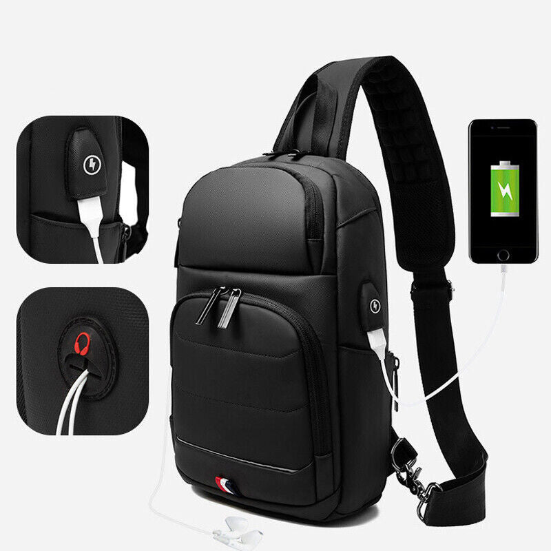 Men's Sling Backpack Oxford cloth Waterproof Crossbody Bag Outdoor Sport Bag USB