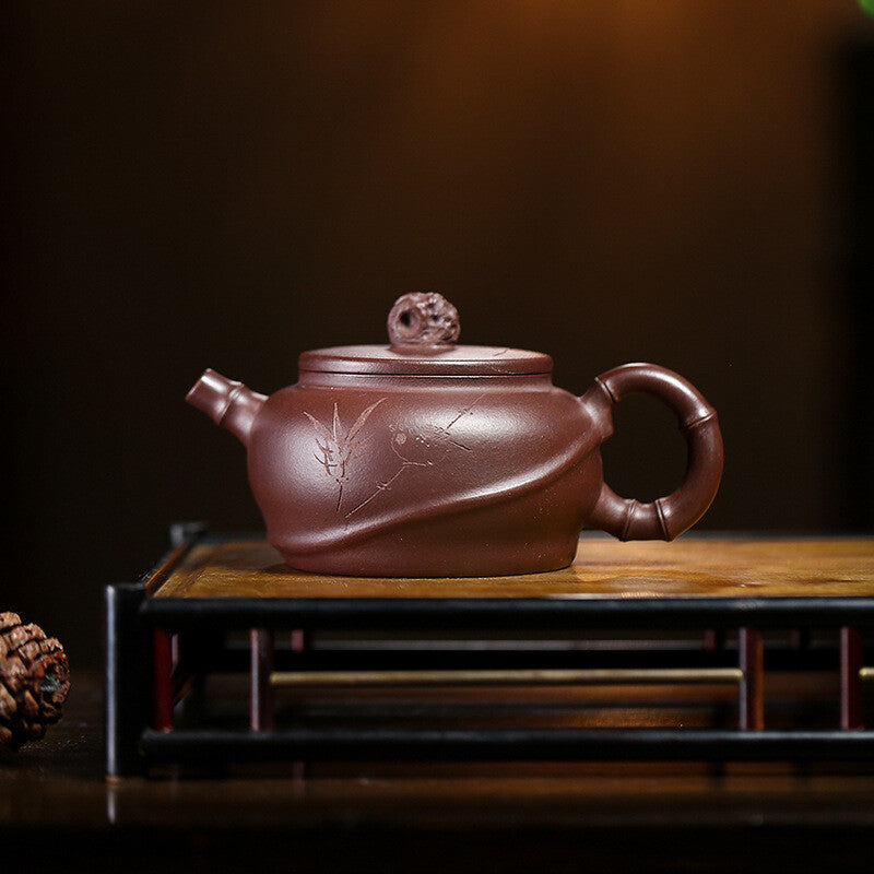 Handmade Tea Pot Marked Yixing Zisha Purple Grit Clay Pot Marked 7 Infuser Holes