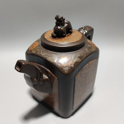 Vintage Chinese Yixing Purple Clay Teapot Zisha Ceramic Carving Beast Teaware