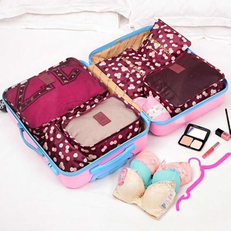 6pcs/set Cosmetic Bag Travelling Purse Waterproof Luggage Clothes Organizer Case