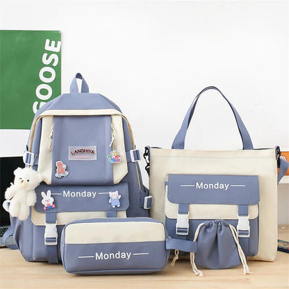 5pcs Sets Children's School Backpack Women's Bagpack Laptop Bag Students Totes