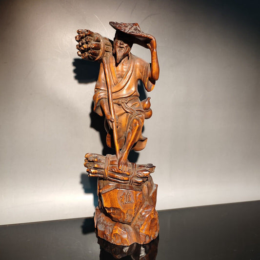 vintage chinese carved wood woodcutter woodman statue wooden figures home decor