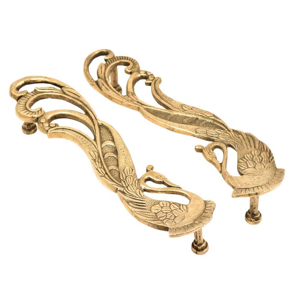 Antique Finish Brass Peacock Figurine Design Door Handles Pulls Set of 2