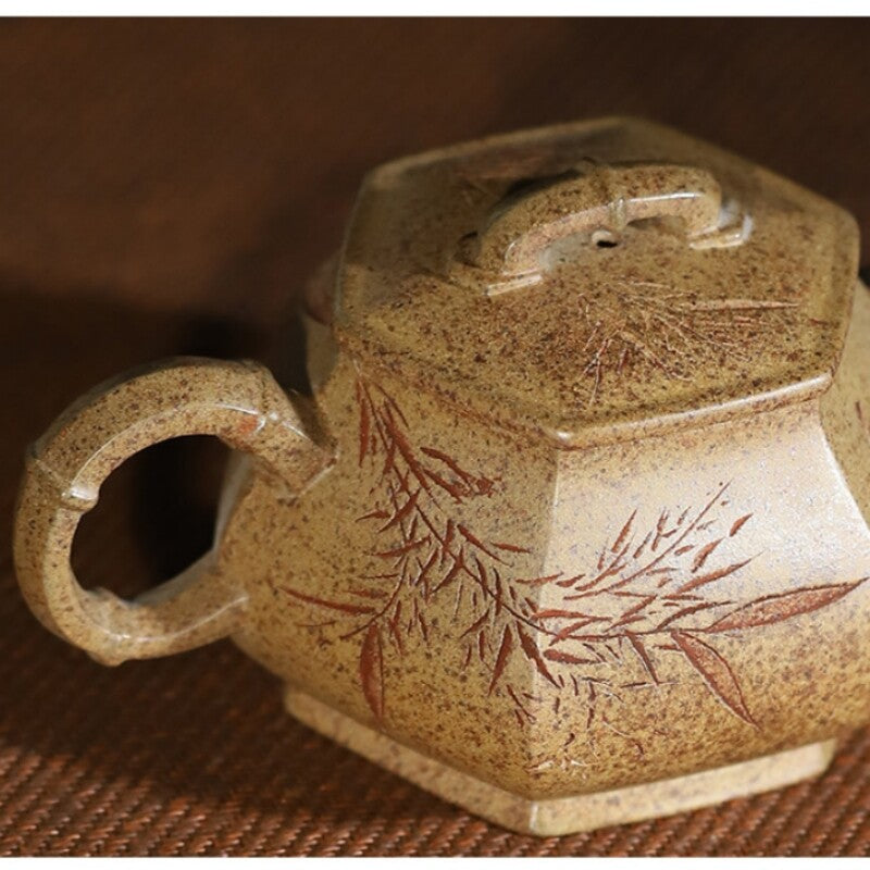 Handmade Tea Pot Real Yixing Zisha Clay Hand Carved Bamboo Master Pot 200ml New