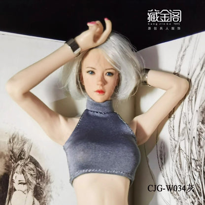 1/6 Female Neck Tight T-Shirt Bottom Tank Top Fits 12 "ph tbl Action Figure Body
