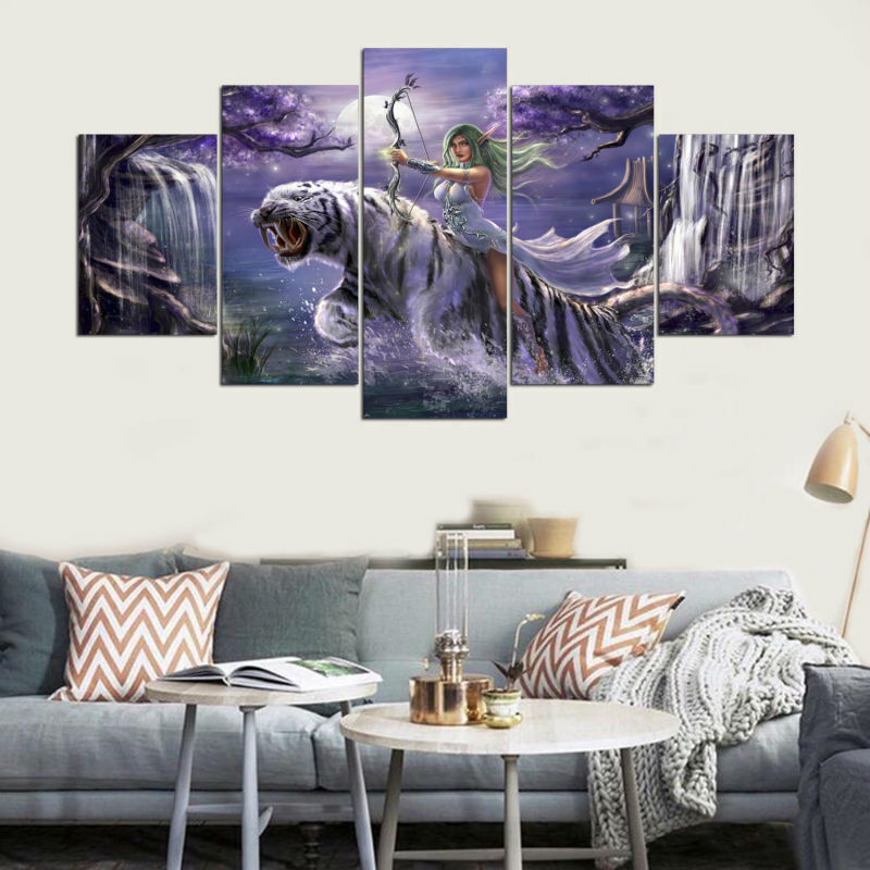 World of Warcraft Belle Tiger Canvas Prints Painting Wall Art Home Decor 5PCS