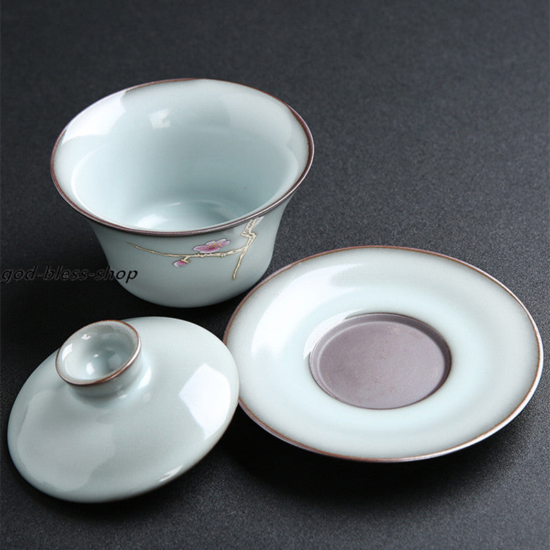 Yuanyao Craft Gaiwan Porcelain Tureen Handpainted Floral Covered Bowl With Lid