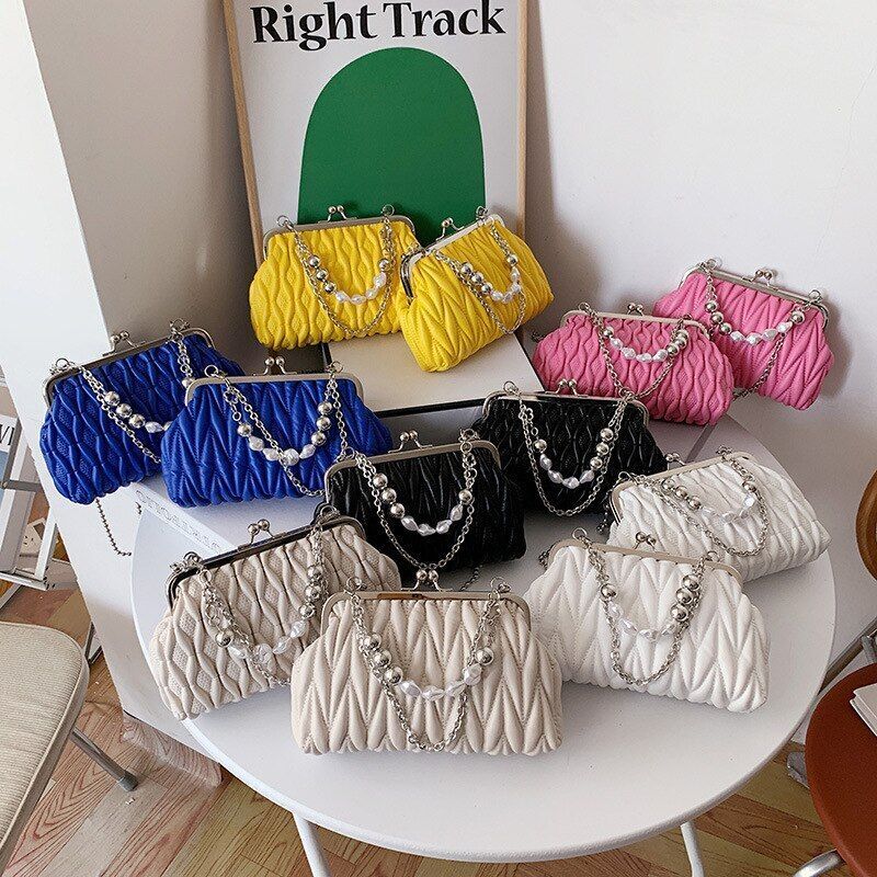 Hand Chain Pearl Bag Synthetic Leather Crossbody Purse Totes Handbag 14*22*6 CM
