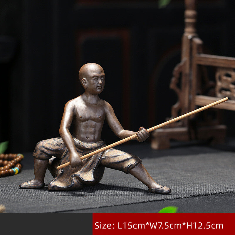Kungfu Boy Shaolin Monk Statue Ceramic Tea Pet Home Decoration Tea Play Ornament