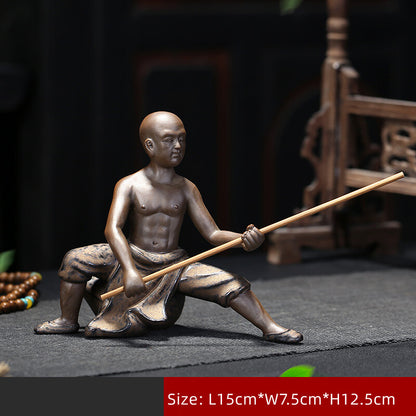 Kungfu Boy Shaolin Monk Statue Ceramic Tea Pet Home Decoration Tea Play Ornament